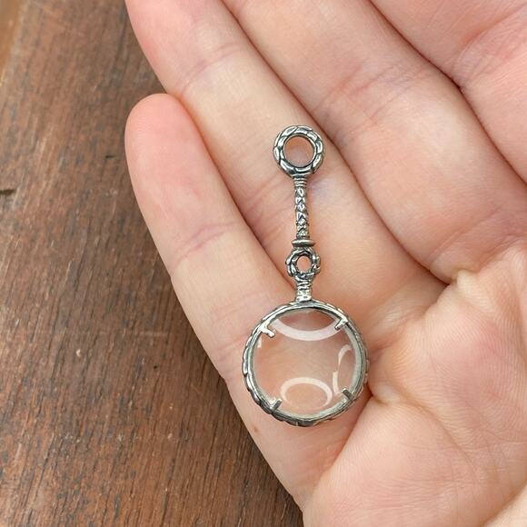 Vintage 925 Sterling Silver Magnifying Glass Art Deco Pendant Bracelet Charm - Picture 2 of 4